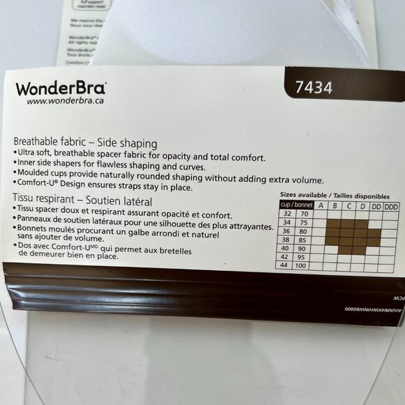 NWT- B36- Wonderbra Comfort -U Design Full-Support Underwire Bra - White - Picture 10 of 12
